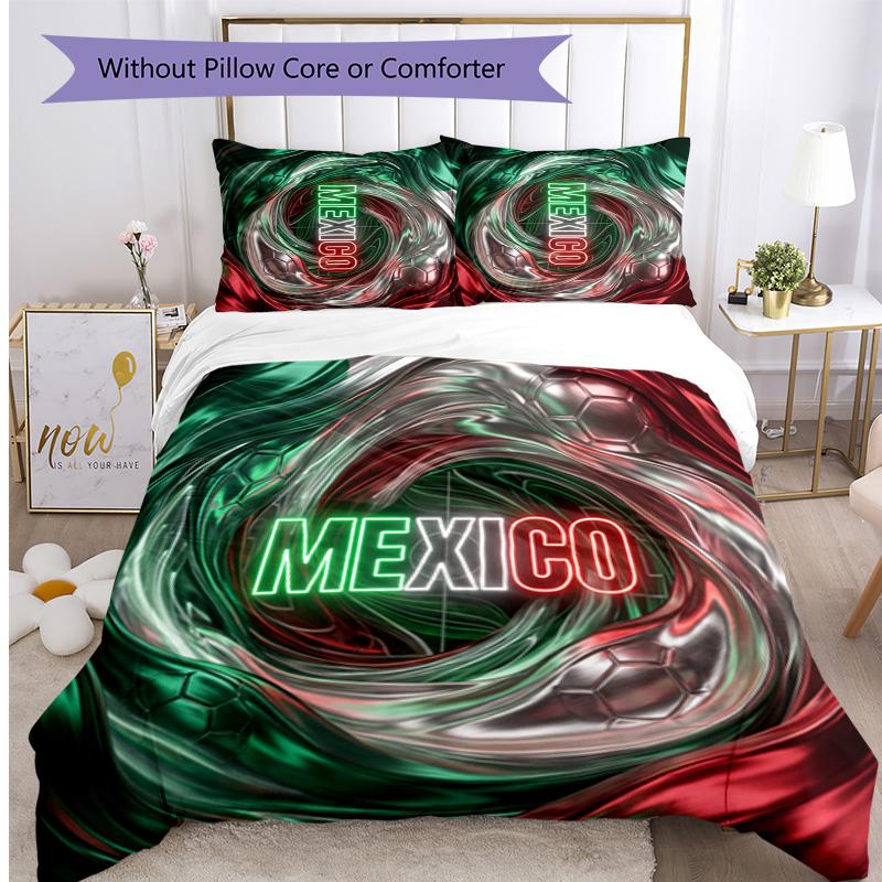 Mexico footbal Printed Bedding 3 Piece Set Cozy Breathable Bed Cover Set as Housewarming Holiday Gift