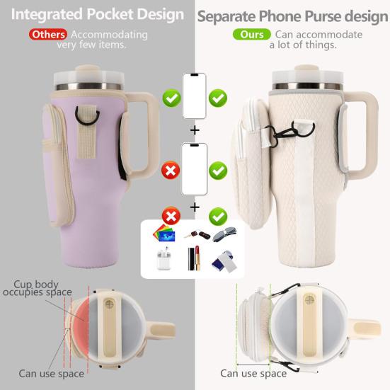 Держатель для бутылки с водой на 40 унций со съемным карманом-мешочком Регулируемый ремень для аксессуаров для чашек Сумка для переноски бутылки с водой с застежкой-молнией для ключей телефона