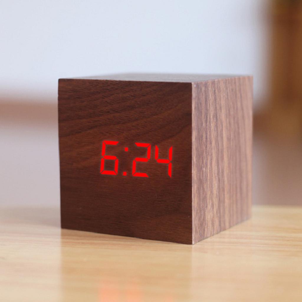 New Qualified Digital Wooden LED Alarm Clock Wood Retro Glow Clock Desktop Table Decor Voice Control Snooze Function Desk Tools