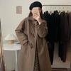Women's Long, Thick Coat with Horn Buttons – Japanese-style Outerwear for Autumn and Winter
