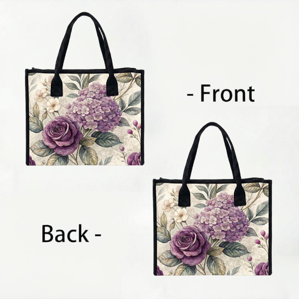 Elegant Purple Floral Women's Large Capacity Casual Handbag for Daily Shopping Travel Commute
