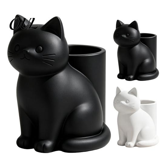 Light Luxury Desk Decor Cute Cat Pen Holder, 3D Printed Kitten Pencil Cup, Multi-functional Soft Decoration Accessory Desktop Organizer for