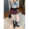 Vintage Patchwork Pleated Slim A-Line Skirt Women 2025 Spring New Korean High Waist Contrast Color Plaid Casual Mini Skirt