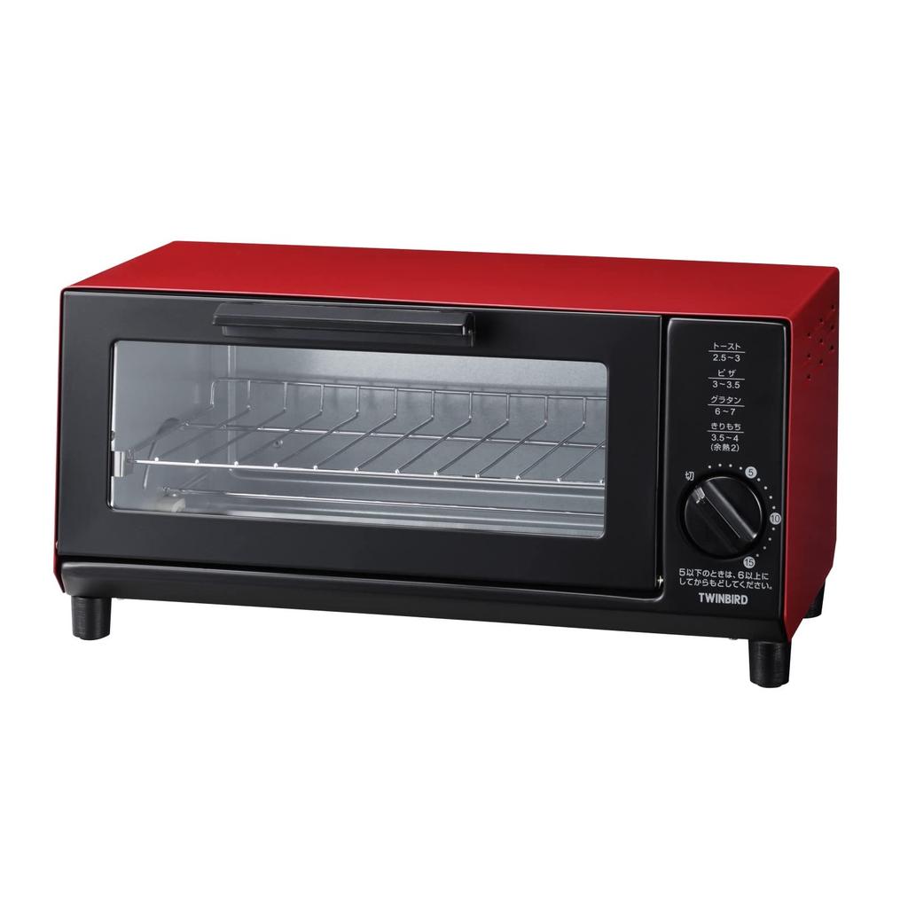 Twinbird Toaster Oven Toaster 2 Pieces 15 Minute Timer Compact with Tray Year Manufacturer Red Tsubame-Sanjo [1 Warranty] TS-4034R