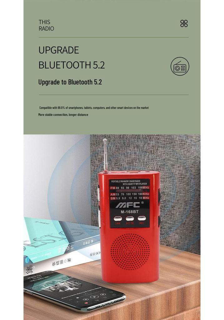 Высококачественное мини-радио с поддержкой нескольких диапазонов, Bluetooth, разъемом для наушников и функциями воспроизведения музыки/звонков