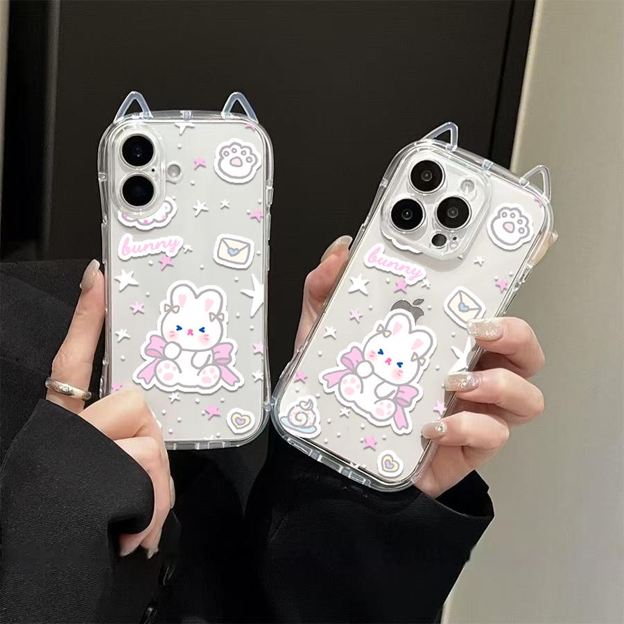 Чехол для телефона Sanrio с ушками кошки и яблоком - Совместим с новыми моделями 16/17