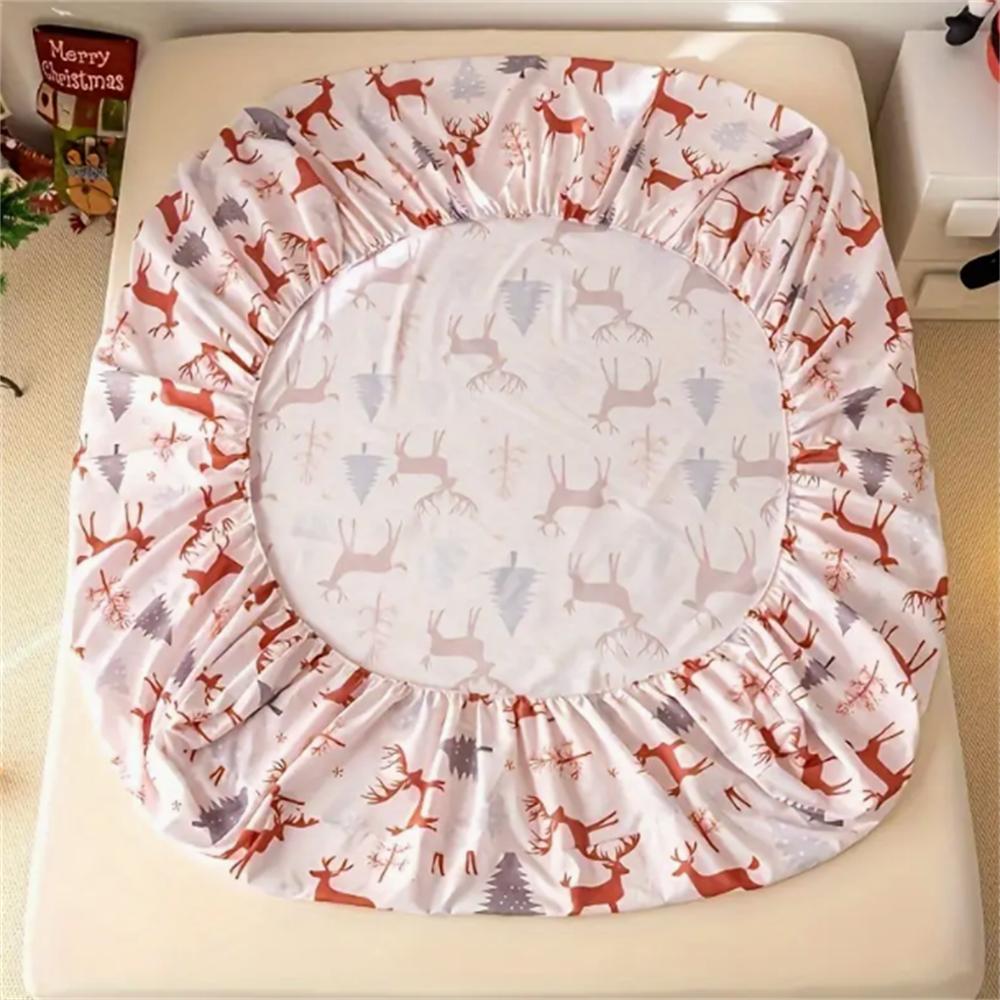 Рождественская тематика Дизайн шапки Санты 3-предметный комплект постельного белья-100% полиэстер микрофибра Машинная стирка Наматрасник Простыня