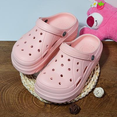 Женские пляжные туфли с толстой подошвой и отверстиями, летние новые модные туфли-маффины, домашние тапочки для помещения с закрытым носком, женские крутые тапочки