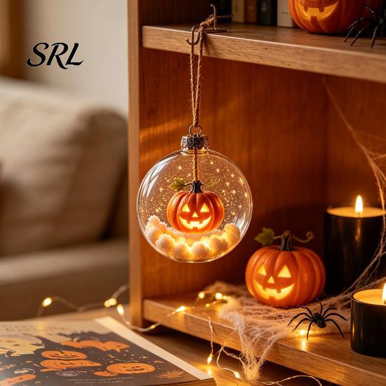 Indoor Holiday Hanging Ball Halloween Glowing Sphere, Lighted Clear Ornament, Cute Witch Office Event Decoration Cat, LED for Mantel Party Decor Home