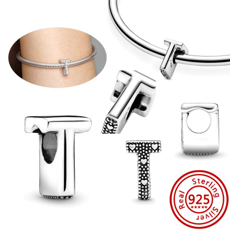 925 Чистая медь Символ бесконечности Полый Круг A-Z 26 Букв Алфавита Сияющие Циркониевые Бусины Подходят для Оригинального Браслета с Шармами Pantaro