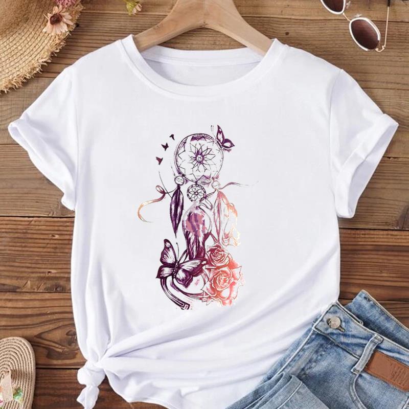 (Азиатский размер) Женская модная футболка с круглым вырезом, акварелью и сладким цветком, одежда, футболка с принтом, женские футболки с короткими рукавами и графикой