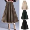 Women Midi Skirt Elastic High Waist A-Line Skirt Solid Color Double Sided Reversible Design Autumn Winter Skirt