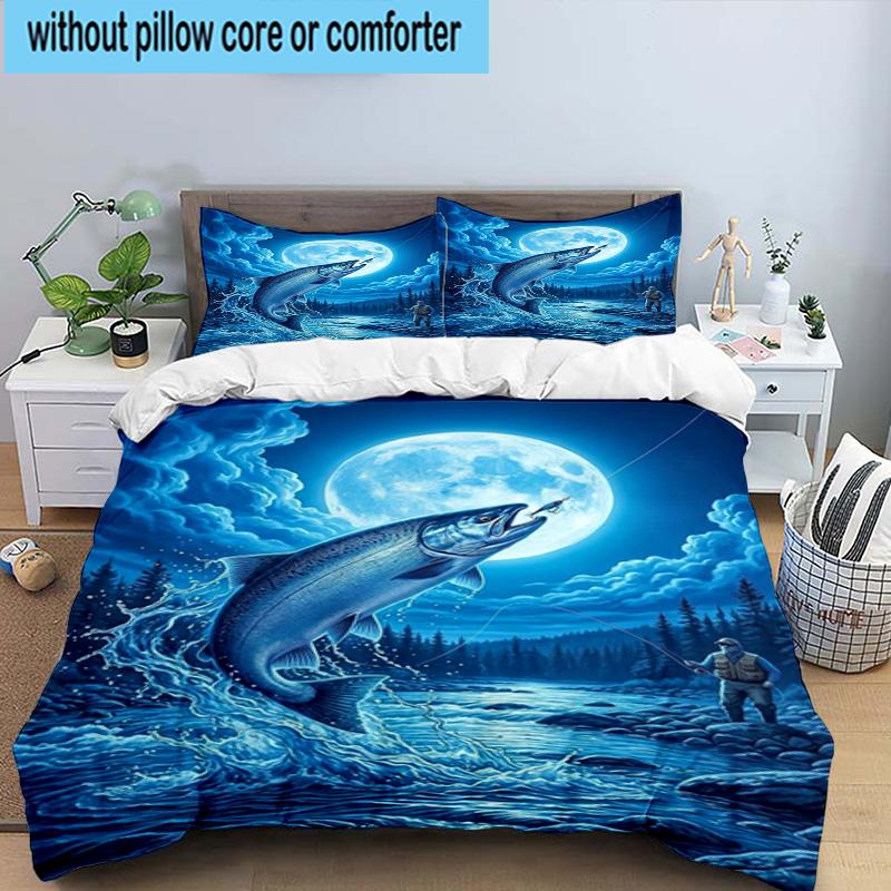 Salmon Amidst Nature 3pcs Bedding,Including 1pc Duvet Cover And 2pcs Pillowcases Perfect for Christmas,Ideal for Bedroom, Dormitory