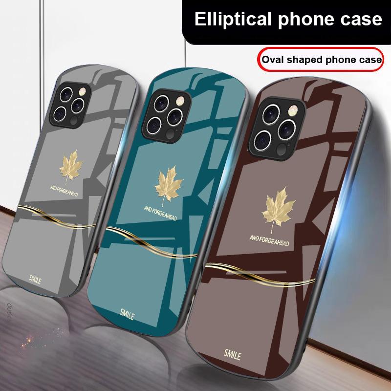 Черный кленовый лист для iPhone 16 Pro Max 15 Pro 14 13 12 Mini 11 XS Max XR 7 8 Plu SE 2022 Эллиптический стеклянный чехол для телефона