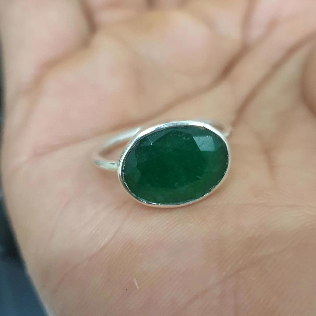 Green Emerald 925 Sterling Silver Ring Jewelry, Handmade Emerald Ring