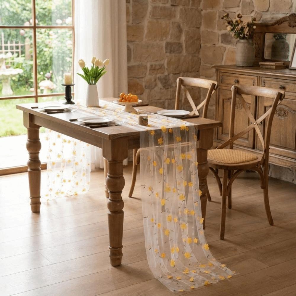 Semi-Transparent Tulle Table Runner Romantic Gauze Table Flag Countryside Party