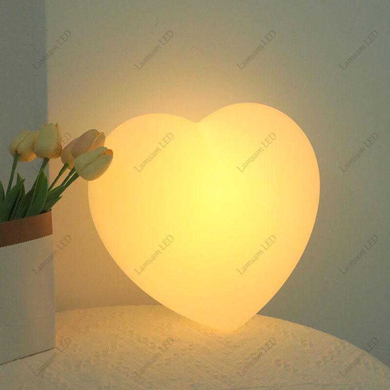 Heart-shaped Lamp Ambient Desk Light Tricolored/RGB Dimmable USB Rechargeable LED Color-changing Night Light for Home Decoration