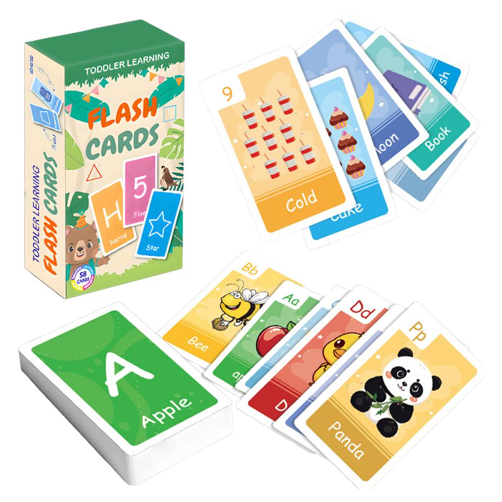 Baby Educational Flashcards Color Number Shape Animal Alphabet Word Learning Cards