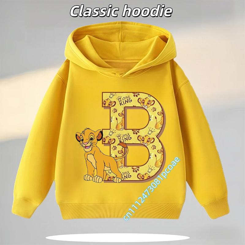 New boys, casual top,cartoon print, fall/winter pullover shirt model letter A-Z Lion King Simba children's hooded sweatshirt for
