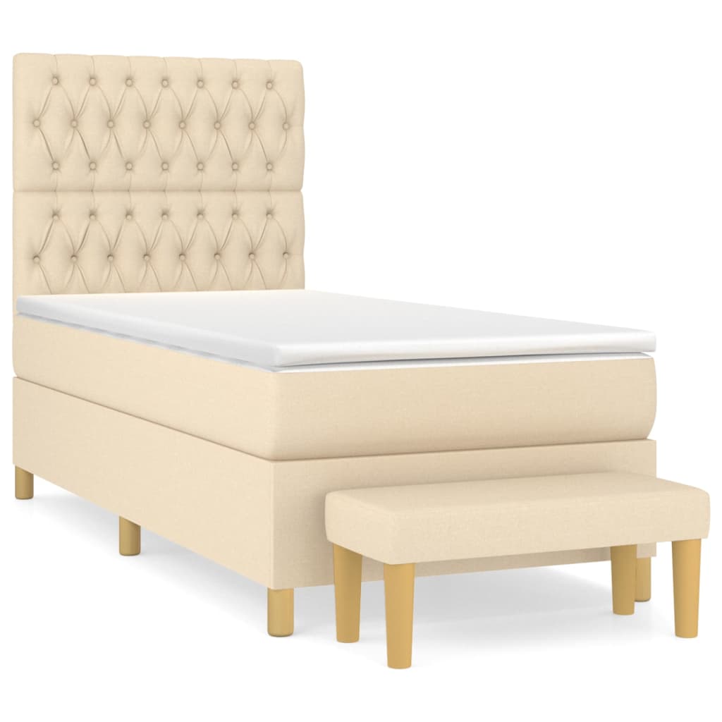 Box Spring Bed with Mattress Cream 90x200 cm Fabric