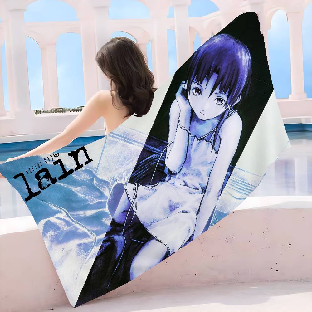 Anime Serial E-Experiments Lain Beach Towel For Kids Personalized Bath Towel Pool Towel Vacation Gift Picnic Towel Party Gift