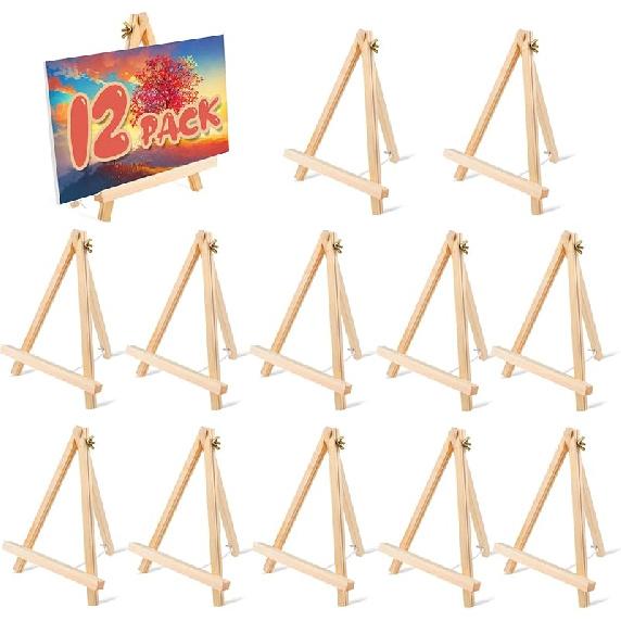 6 Pack 9 Inch Wood Easels, Easel Stand for Painting Canvases, Tripod, Kids Student Tabletop Easels for Painting, Art Craft Painting Easel Stand for