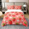 Strawberry Duvet Cover Full Size Comforter Cover Cute Strawberry Pattern Pink Decor Bedding Set for Kids Boys Girls Adults 3Pcs