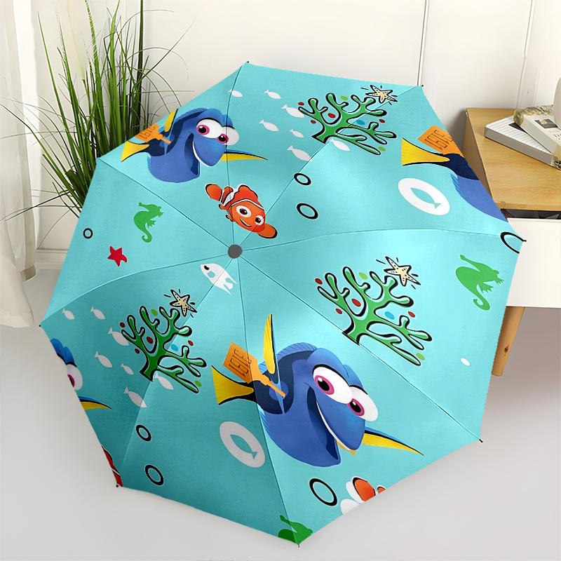 Disney Nemo, Dory Automatic Open/Close Umbrella - Cute Umbrella with Cute Design, Portable 3-Fold Compact Umbrella for Men & Women, Valentin