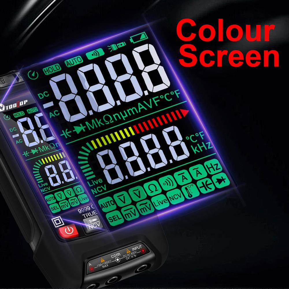 Цифровой мультиметр с цветным дисплеем, 9999 отсчетов, портативный мультиметр, бесконтактное зондирование NCV