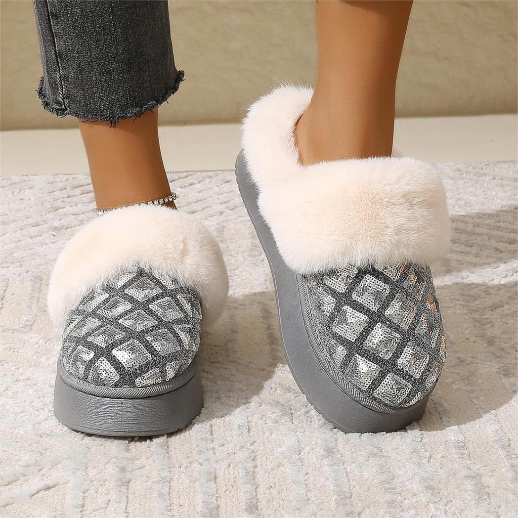 Мода Зима Новые Модные Круглые Головы Однотонные Большие Женские Хлопковые Тапочки Носить Толстую Подошву Удобная Женская Обувь На Открытом Воздухе