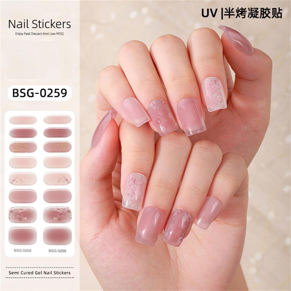 Semi Cured Gel Nail Strips Patches Sliders UV/LED Lamp Cured Adhesive Long Lasting Full Cover Gel Nail Stcikers Manicure