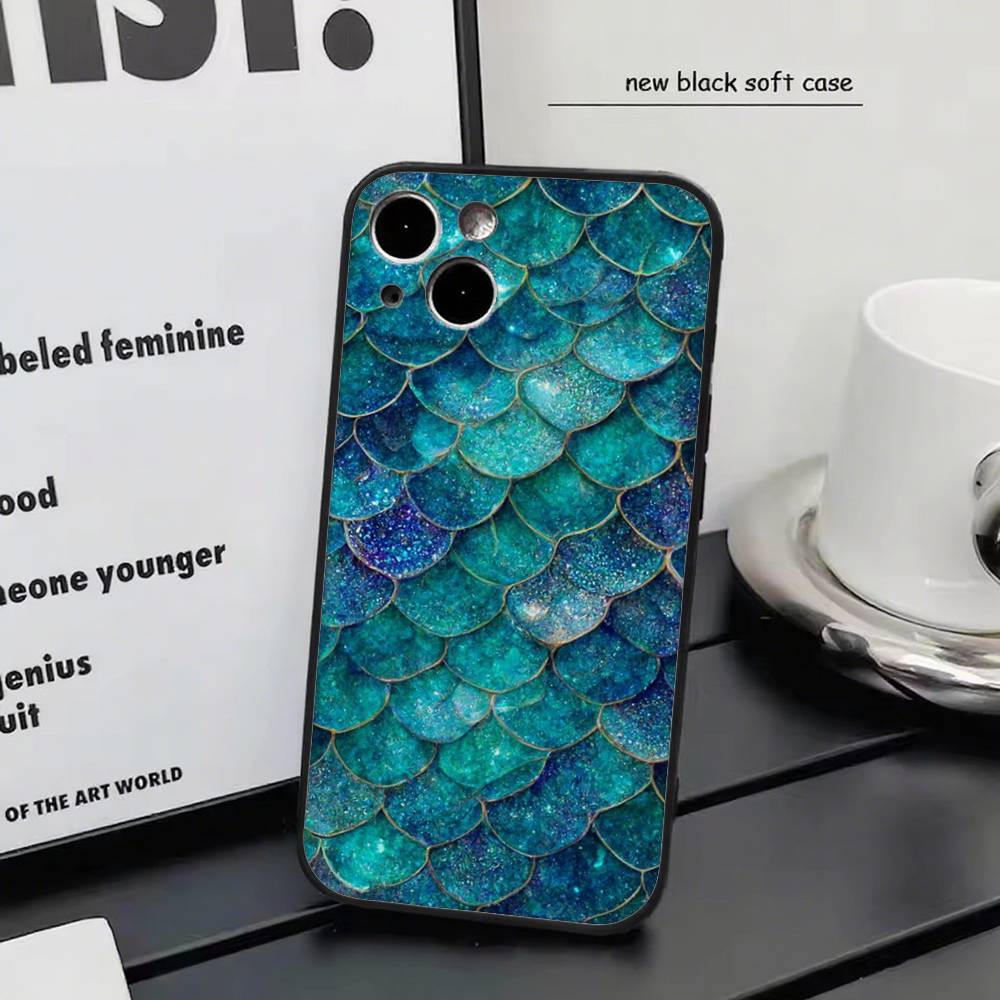 Чешуя русалки для iPhone 15 16 14 Plus 13 12 11 17 Pro Max 17 Air Черный Мягкий Чехол для Телефона