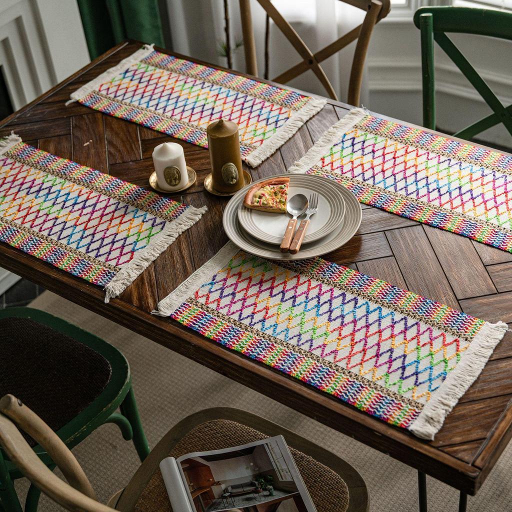 Салфетки для столовых приборов Yiman Qiyun из хлопковой нити с кисточками и полосками на Рождество