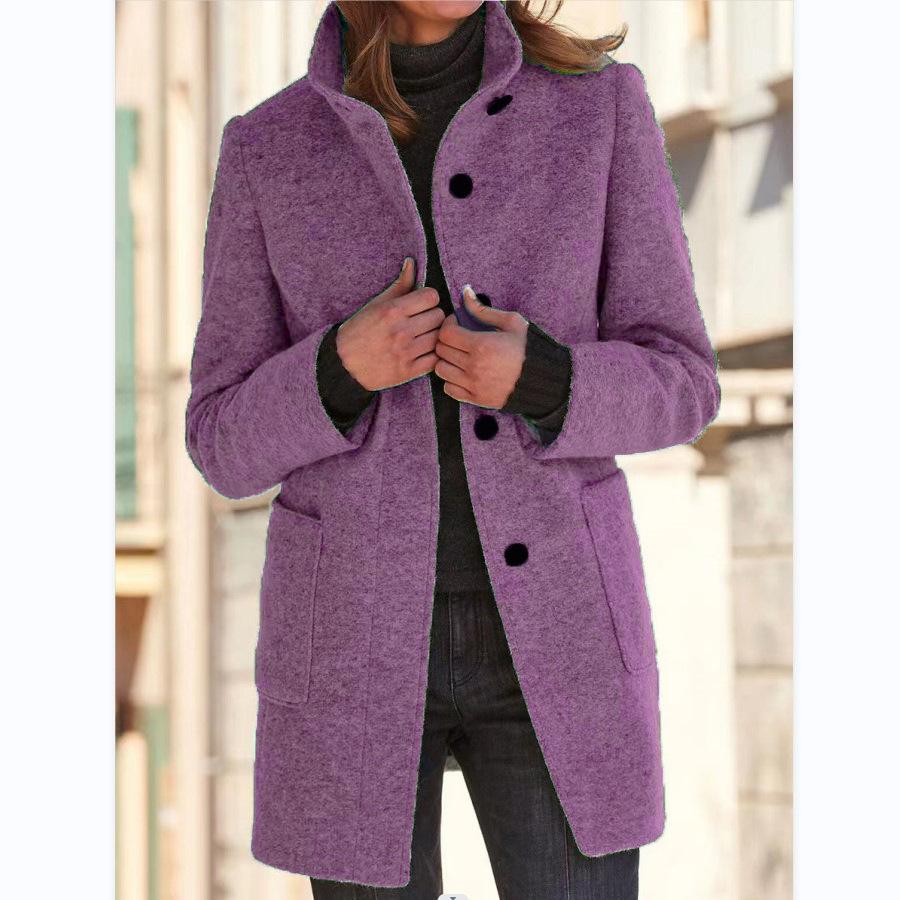 Autumn and Winter Women's Retro Solid Colour Button Collar Tweed Jacket
