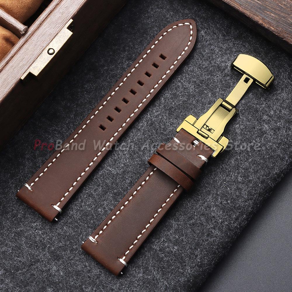 18mm 19mm 20mm 21mm 22mm 24mm Retro Vintage Calfskin Leather Watch Straps Butterfly Buckle Watchband Universal Business Bracelet