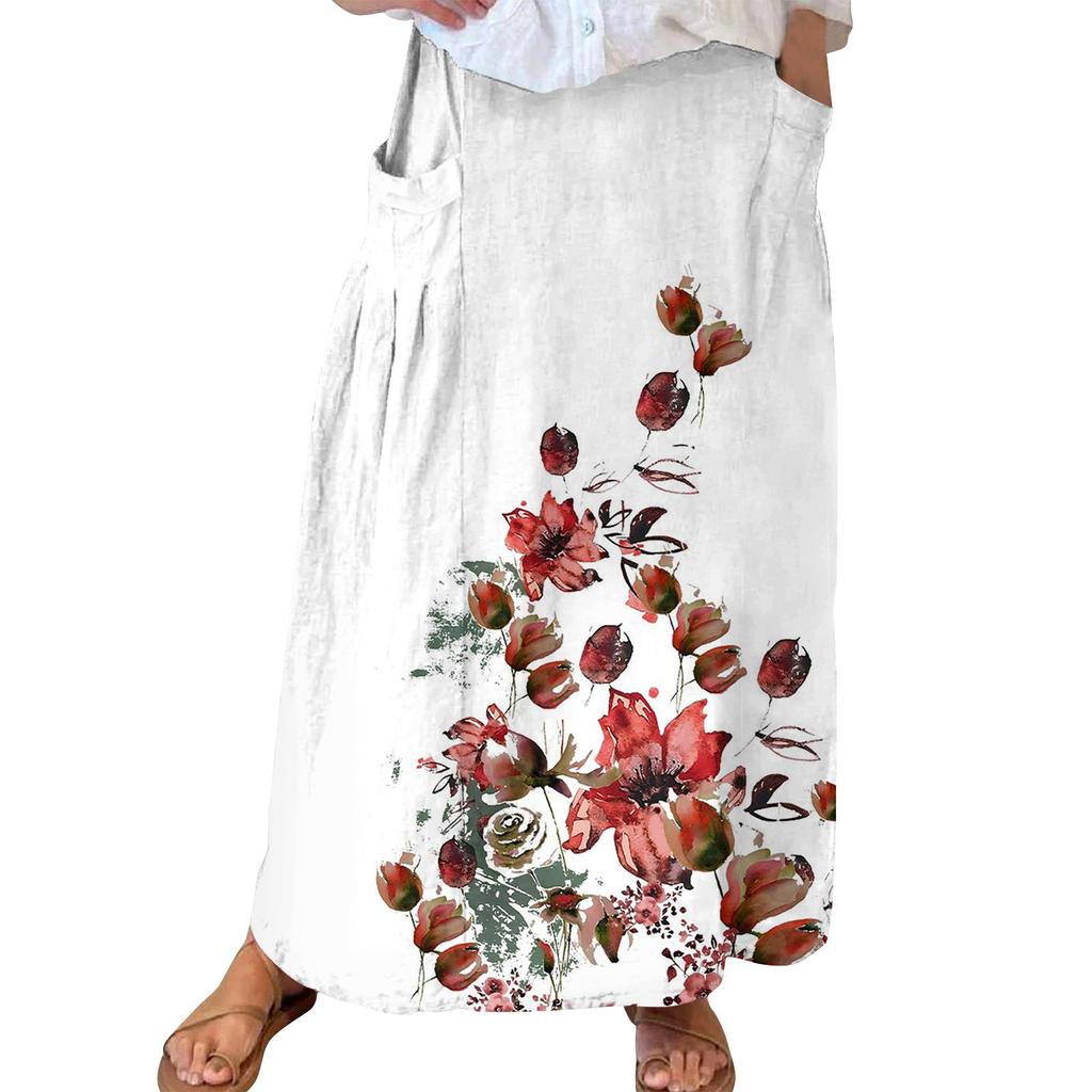 Женская повседневная свободная юбка-макси в стиле бохо с эластичной резинкой на талии, пляжная, струящаяся, с карманом