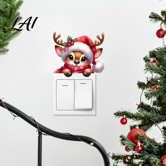 Durable PVC Holiday Room Ornaments Christmas Switch Stickers Removable Santa Claus/Puppy/Reindeer/Elf/Pickup Truck Light Tree And Gift Stickers