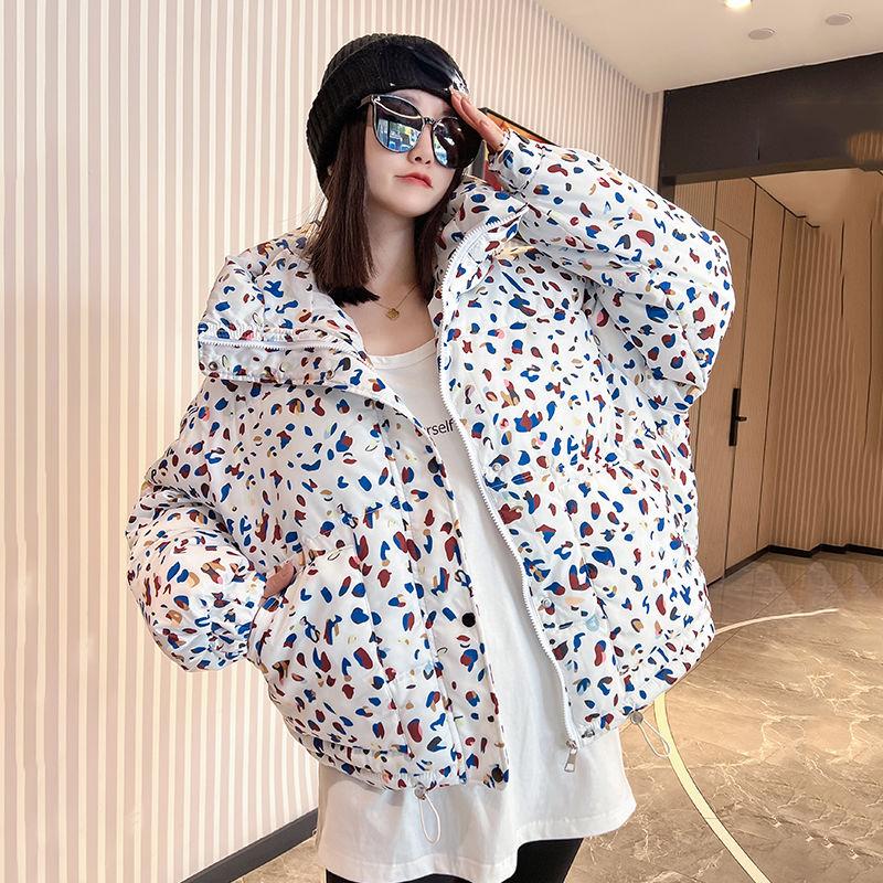 Fashionable Short Winter Cotton Jacket for Women - Loose Fit Bread Coat with Floral Patterns