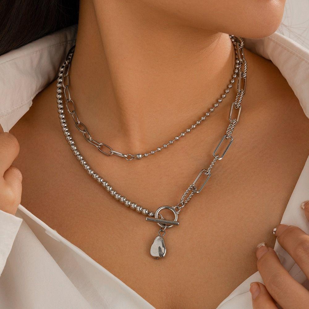Retro Long Ball Chain Alloy Necklace Fashion Stacked Necklace Decoration Women
