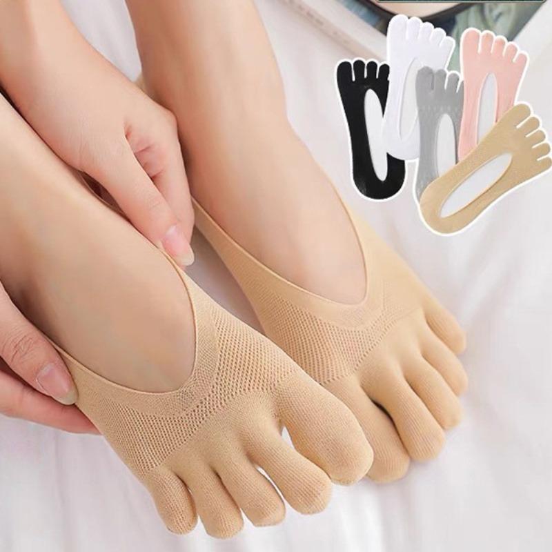 Модные носки-лодочки с пятью пальцами, летние тонкие носки с разделенным носком, силиконовые нескользящие носки с мелким носком и невидимыми каблуками