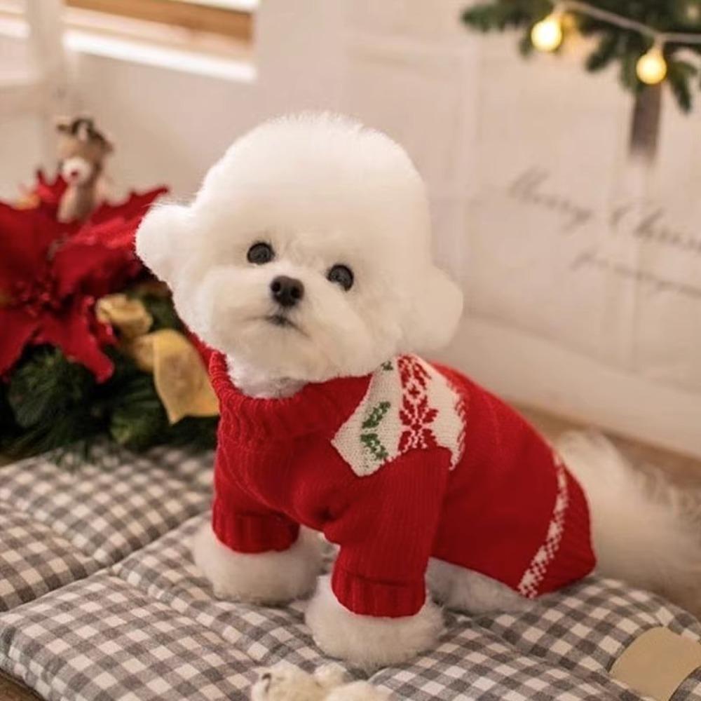 Puppy Dog Sweater Teddy Bigbear Small Dog Cat Two Feet Knit Autumn Winter Snowflake Christmas Pet Clothing