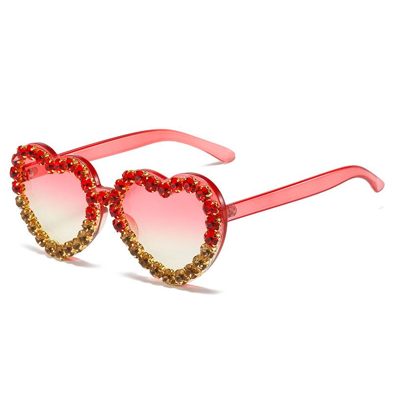 Sunglasses, Personalized Love Diamond-Encrusted Glasses, Versatile Peach Heart Sunglasses For Women