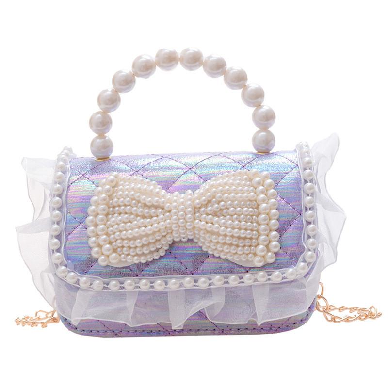 Charming Mini Pearl Chain Handbag For Girls In Various Colors Cute Lace Design