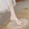 2025 Summer New Transparent Sandals Women's Medium Heel Thick Heel Crystal High Heels Fairy Style Word with Cool Slippers