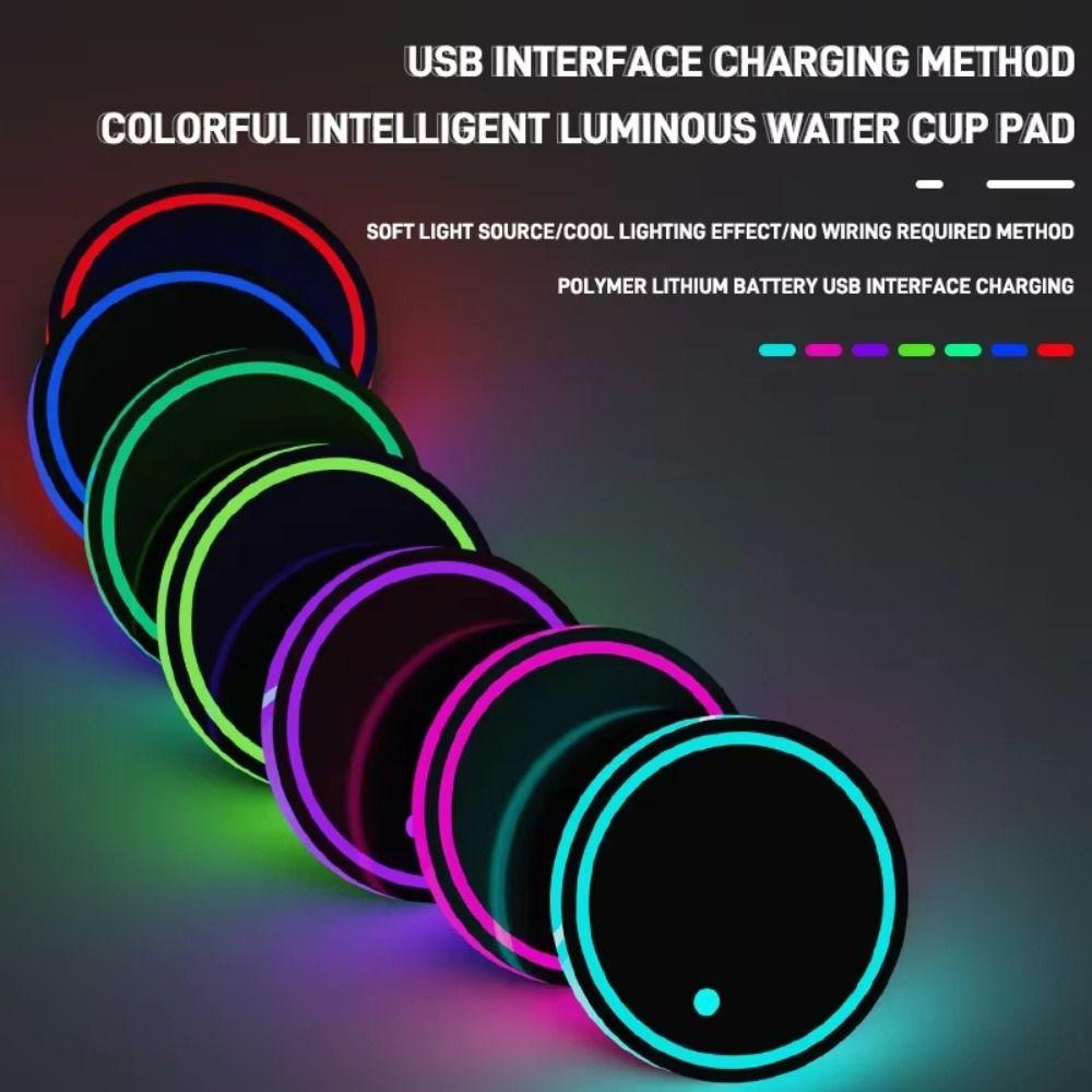 USB Charging Colorful Cup Holder Anti Slip Car Interior Lighting Cup Mats Smart Glow Coaster Auto