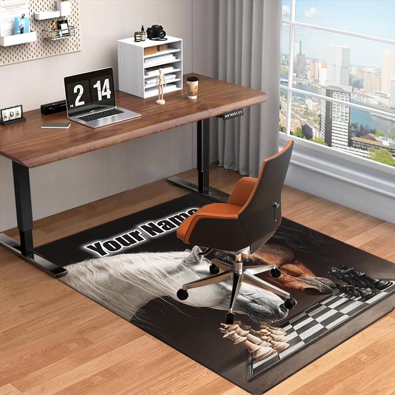 1PC Custom Name Horses Chess Game Theme Floor Mat Ideal for Living Room, Game Rooms, Office, Bedroom,Floor Mat Playful Design