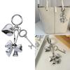 Elegant Heart Phone Bag Accessory Fashionable Silver Bowknot Keychain with Heart Charm Unique Keyrings Accessory