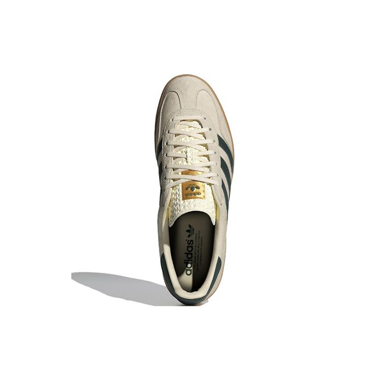 adidas Мужские кроссовки Gazelle Indoor Кремово-белые с зелеными вставками и резиновой подошвой, унисекс, Collegiate-Green IH7502