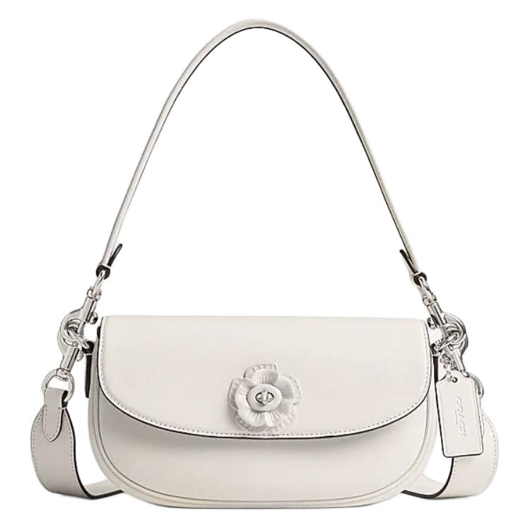 Coach Saddle Emmy 23 Tea Rose Pattern Turnlock Closure Leather Saddle Bag Women handbags Pink White CU032-LHCHK