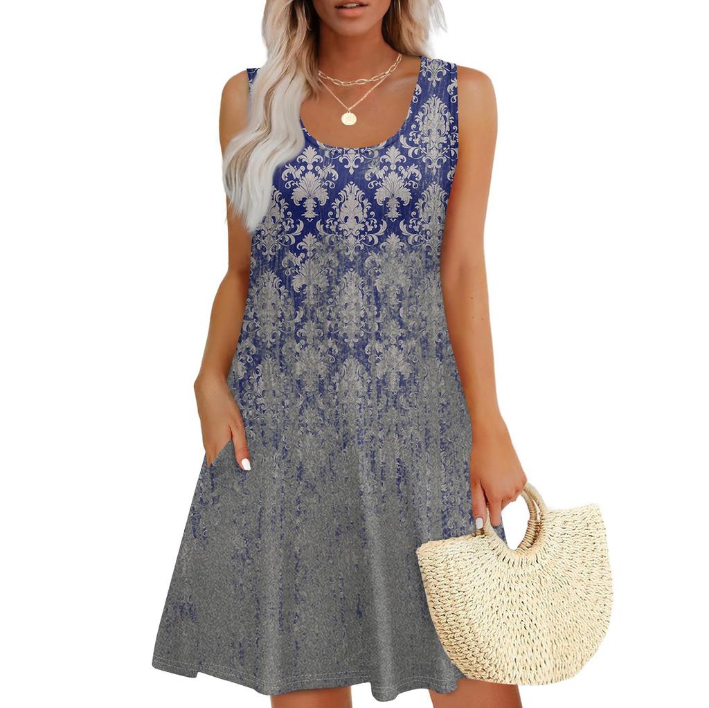 Women's Casual Sundress With Pockets Summer Boho Beach Dress,Holiday Hresses For WomenT-Shirts Dress U Neck Loose Tank Dresses